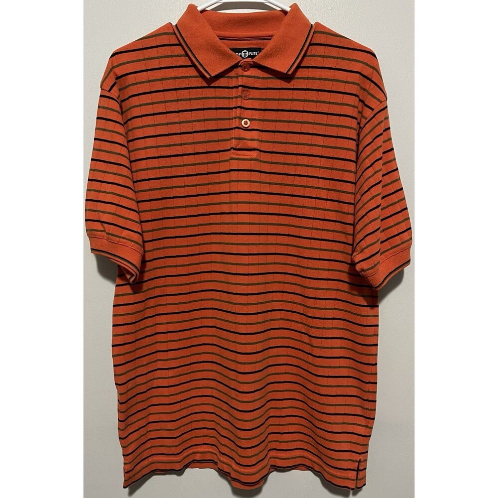 Top Flite Men’s Orange Black & White striped polo shirt Size M